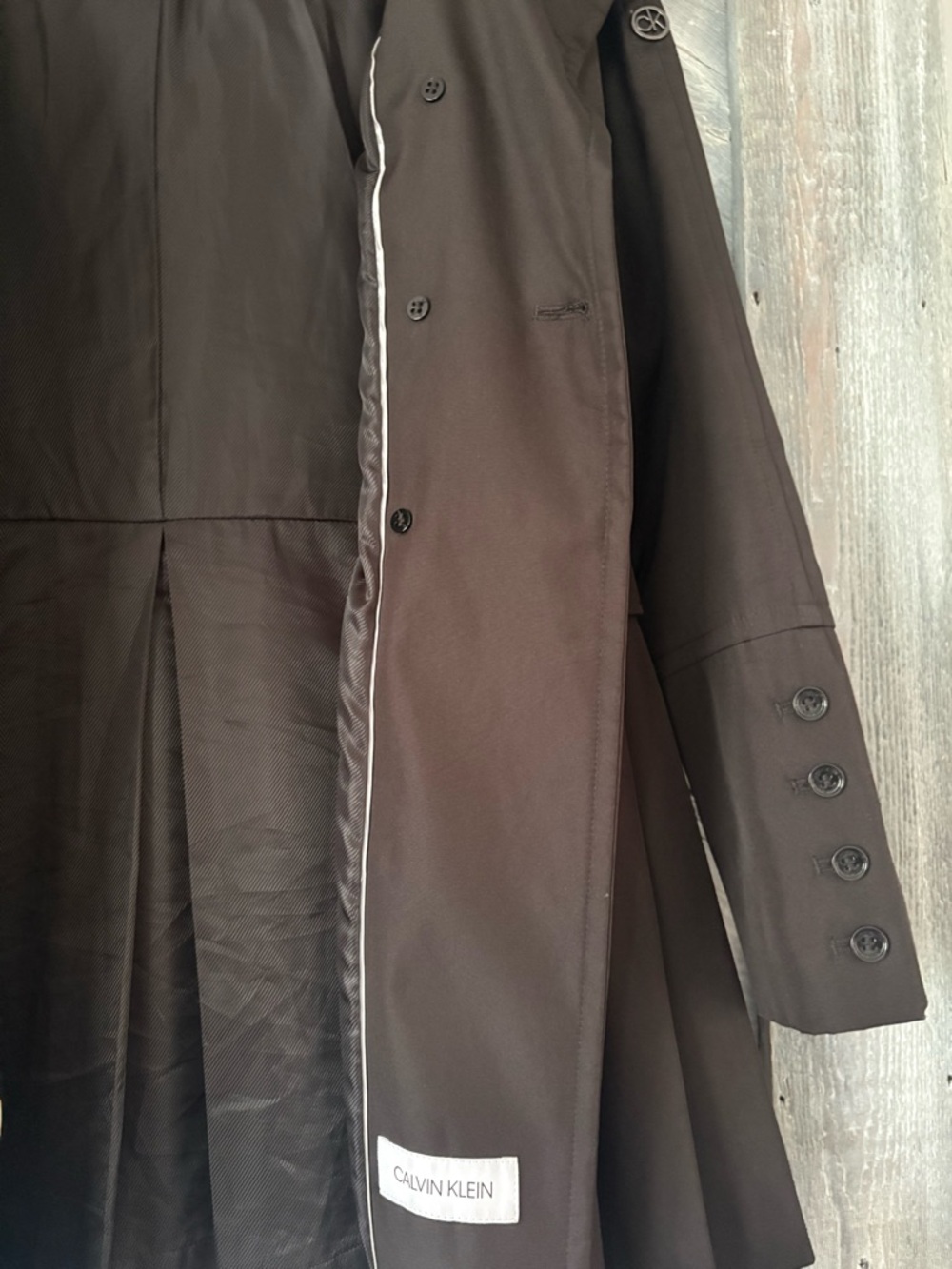 Calvin Klein Double-Breasted Skirted Raincoat - Picture 7 of 9